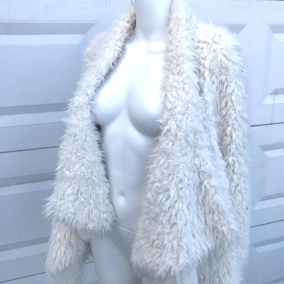 Forever 21 Vintage Faux Fur Jacket Size Small Ivory White Sweater Cardigan Y2k S - Picture 4 of 9